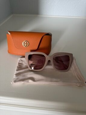 Tory Burch Blush Square Sunglasses with Orange Case and Blush Pouch